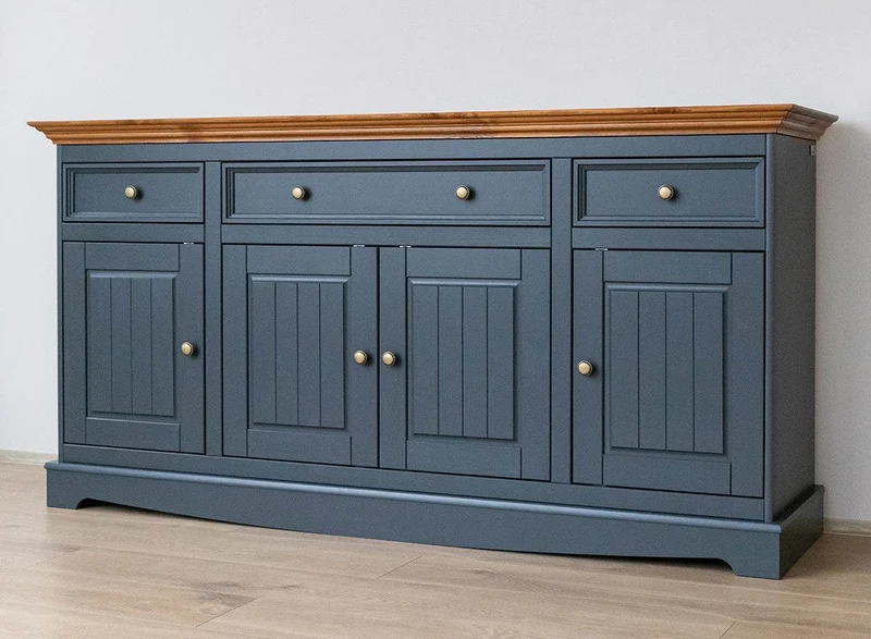 Große Kommode Belluno Elegante in Graphit | Sideboard mit drei Schubladen und Türen