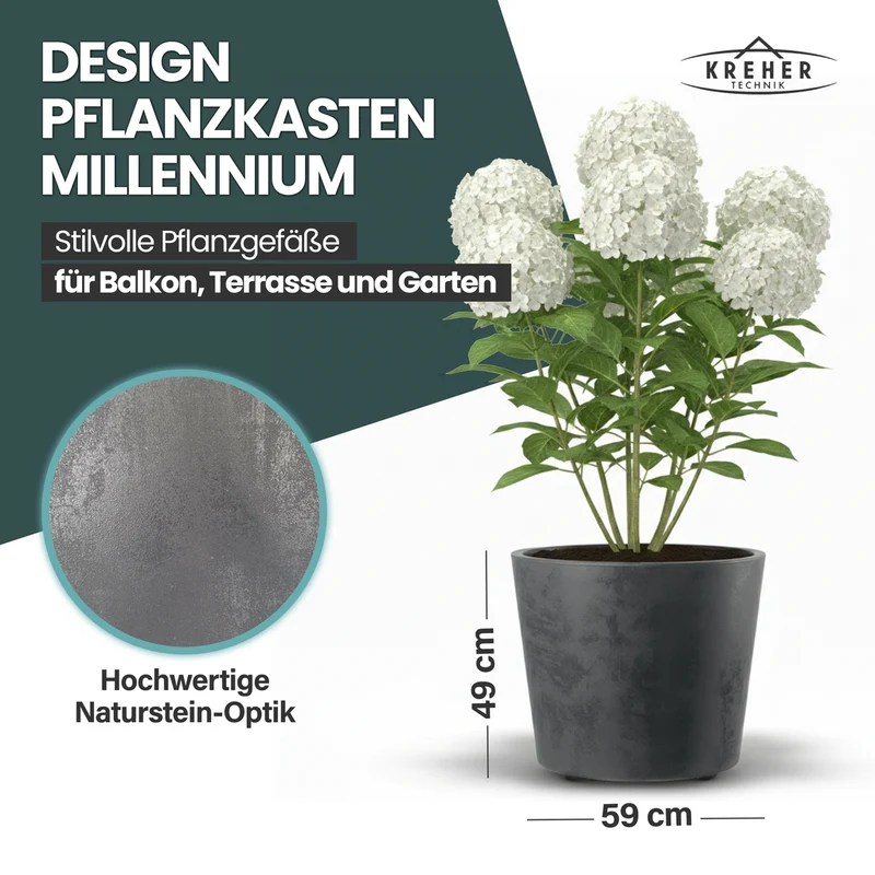 Rollbarer XXL Pflanzkübel 'Millennium' 80 Liter in Anthrazit