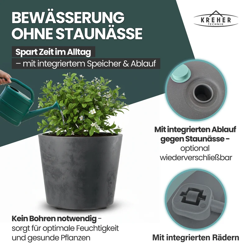 Rollbarer XXL Pflanzkübel 'Millennium' 80 Liter in Anthrazit