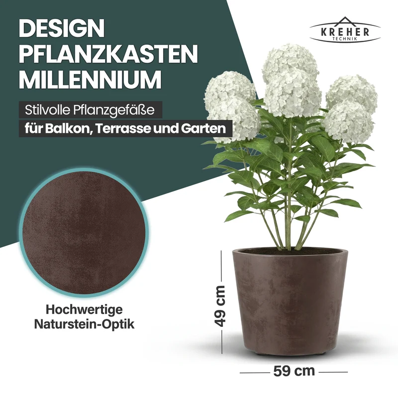 2 x Pflanzkübel 'Millennium' 80 Liter, rund in Braun