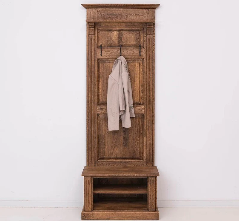 Schmale Garderobe aus massiver Eiche mit Ablage und 3 Haken