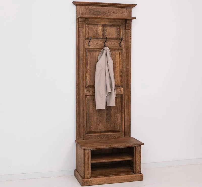 Schmale Garderobe aus massiver Eiche mit Ablage und 3 Haken