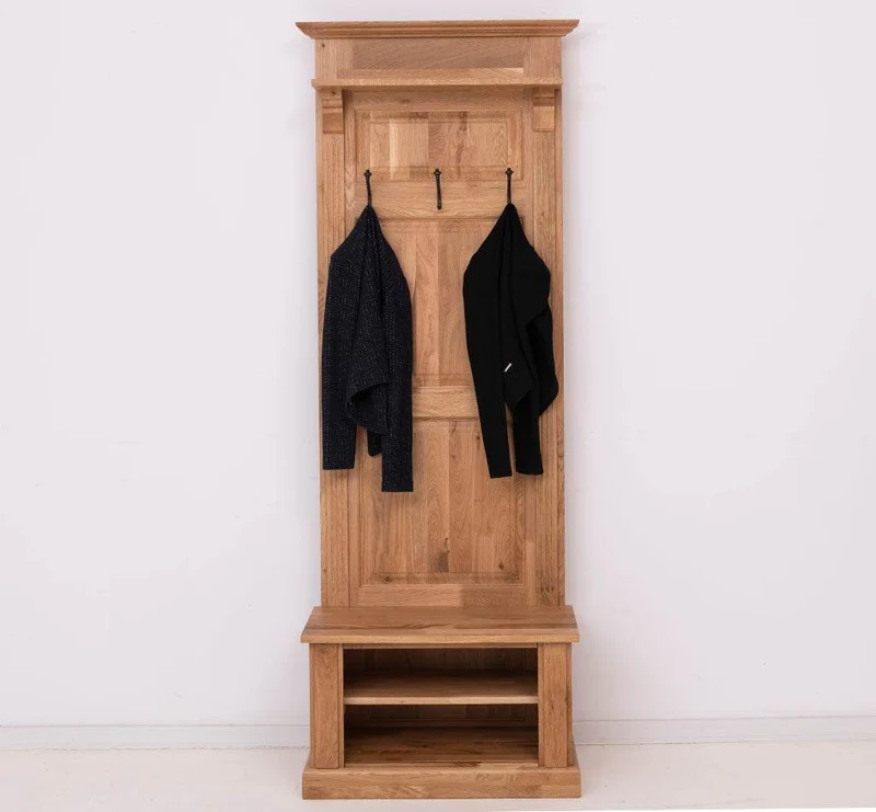 Schmale Garderobe aus massiver Eiche mit Ablage und 3 Haken