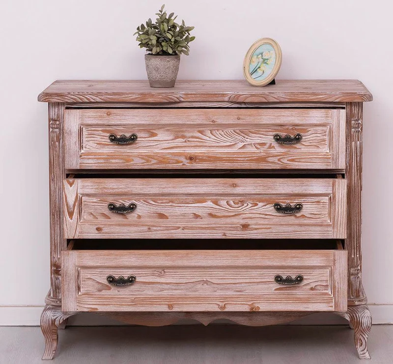 Barock Sideboard aus Massivholz mit 3 Schubladen | Kommode mit geschwungenen Füßen