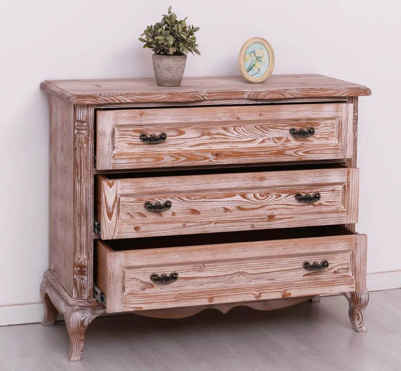 Barock Sideboard aus Massivholz mit 3 Schubladen | Kommode mit geschwungenen Füßen