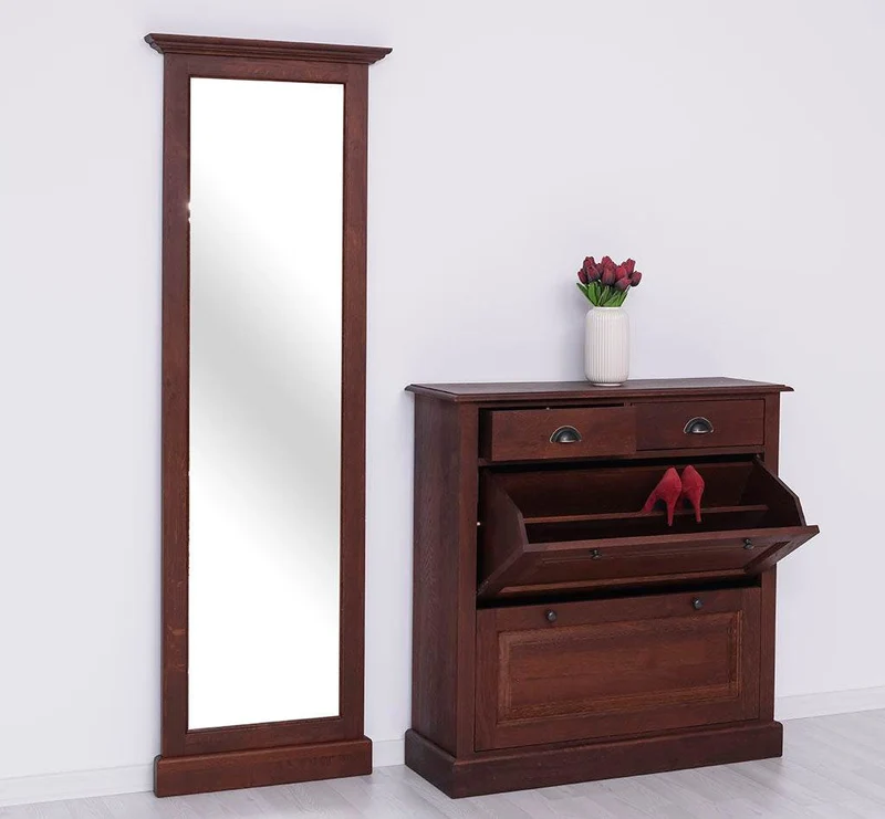 Garderoben Set aus massiver Eiche bestehend aus Schuhschrank und Ganzkörperspiegel