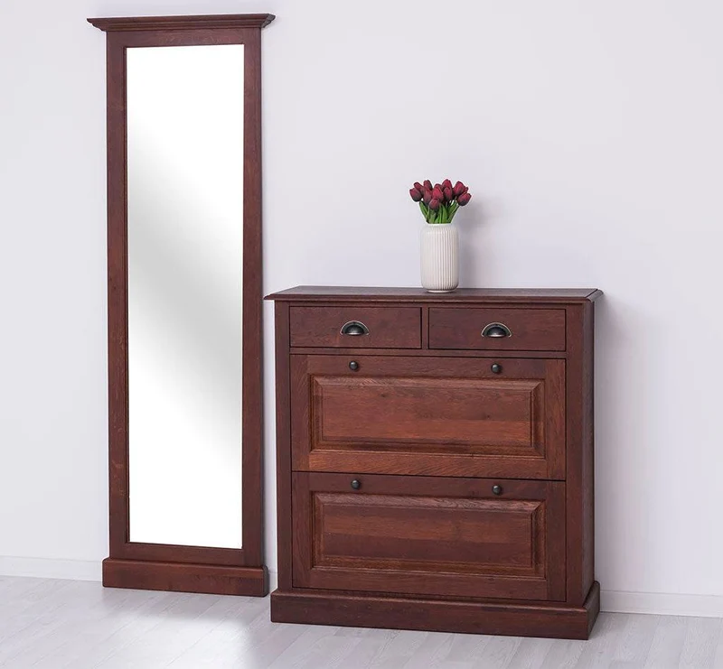 Garderoben Set aus massiver Eiche bestehend aus Schuhschrank und Ganzkörperspiegel
