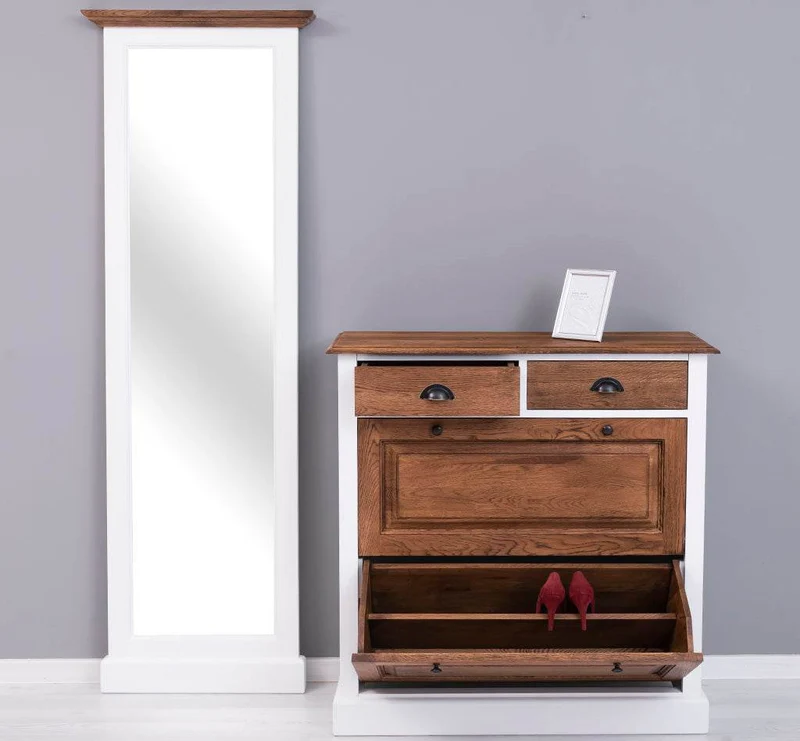 Garderoben Set aus massiver Eiche bestehend aus Schuhschrank und Ganzkörperspiegel