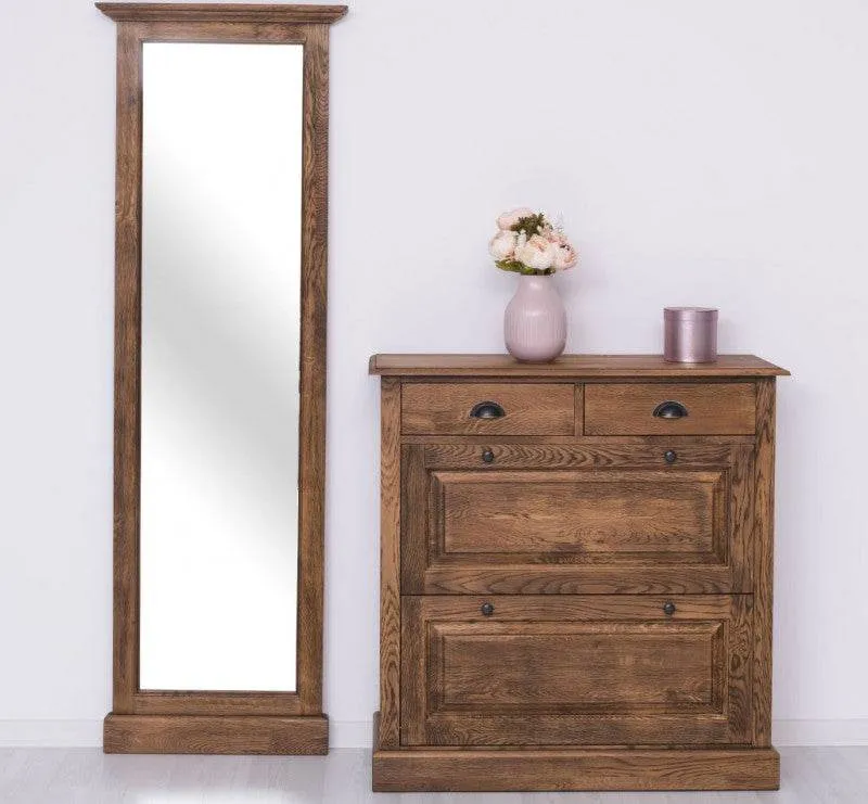Garderoben Set aus massiver Eiche bestehend aus Schuhschrank und Ganzkörperspiegel