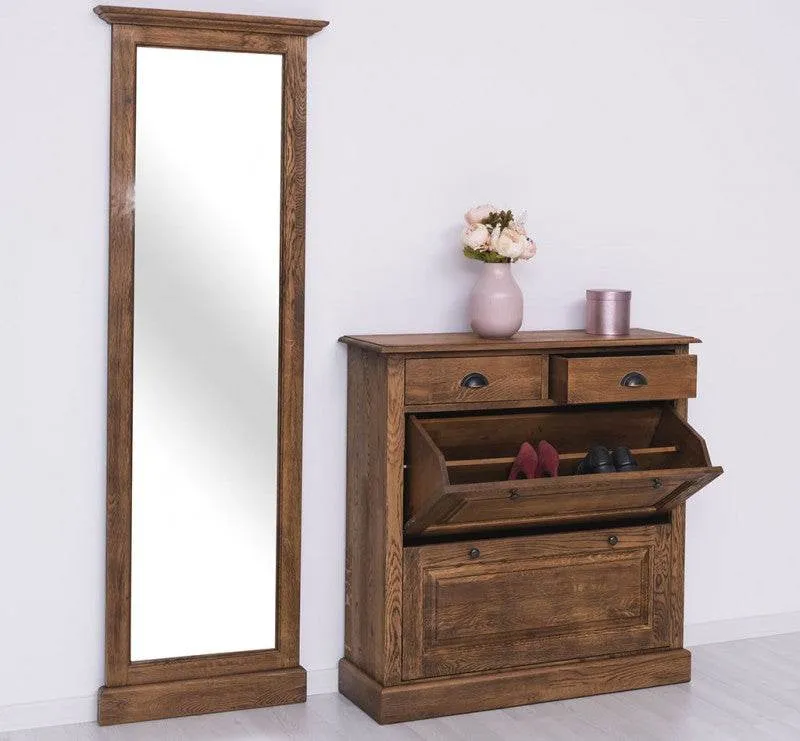 Garderoben Set aus massiver Eiche bestehend aus Schuhschrank und Ganzkörperspiegel