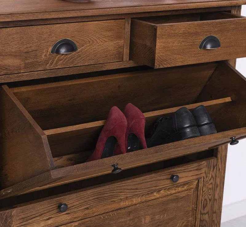 Garderoben Set aus massiver Eiche bestehend aus Schuhschrank und Ganzkörperspiegel