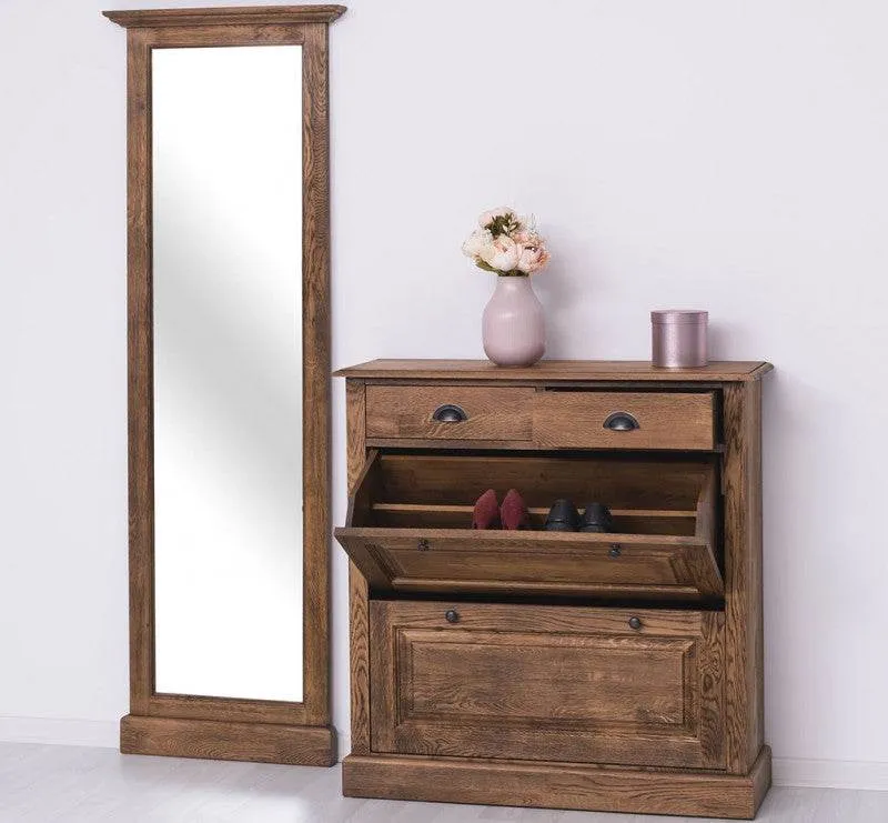 Garderoben Set aus massiver Eiche bestehend aus Schuhschrank und Ganzkörperspiegel