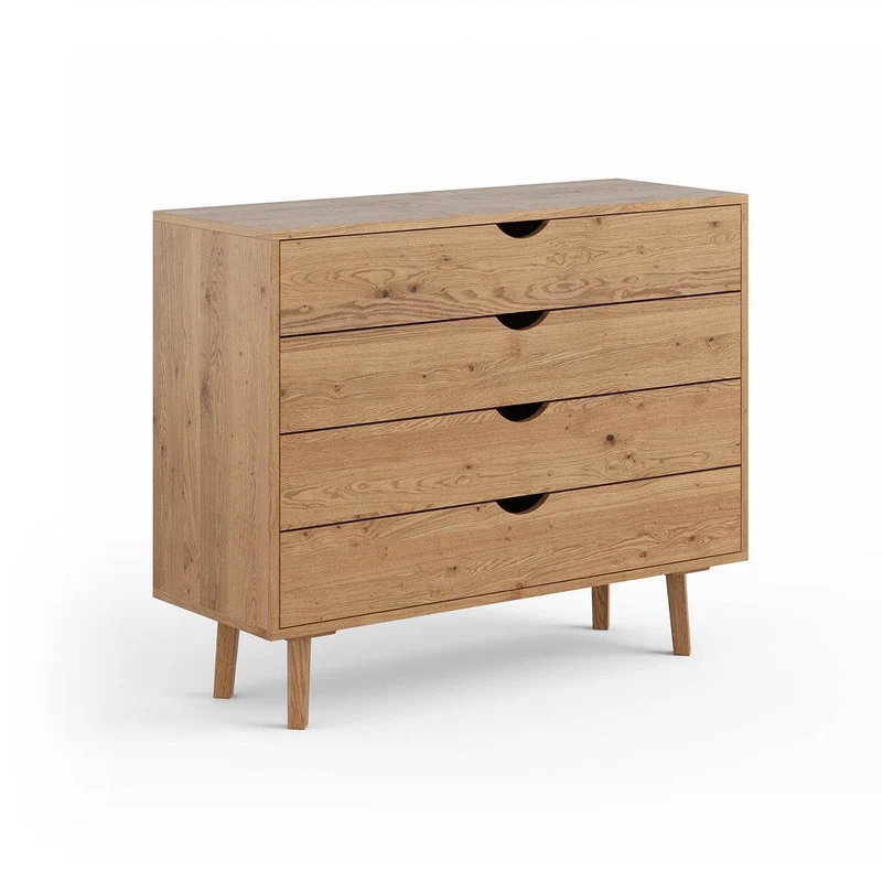 Minimalistisches Sideboard aus geölter Wildeiche | Skandi Kommode Simona mit vier Schubladen