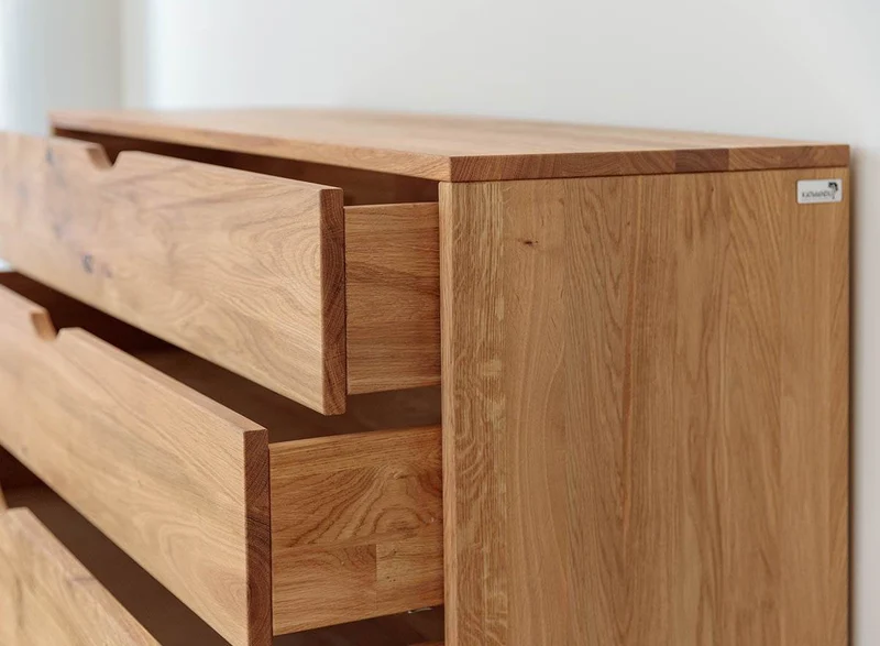 Minimalistisches Sideboard aus geölter Wildeiche | Skandi Kommode Simona mit vier Schubladen