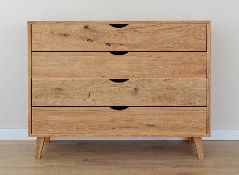 Minimalistisches Sideboard aus geölter Wildeiche | Skandi Kommode Simona mit vier Schubladen