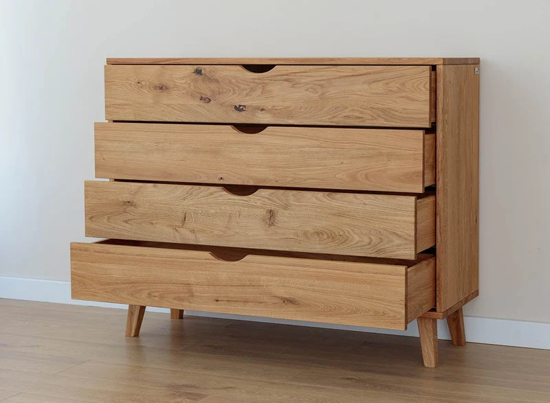 Minimalistisches Sideboard aus geölter Wildeiche | Skandi Kommode Simona mit vier Schubladen