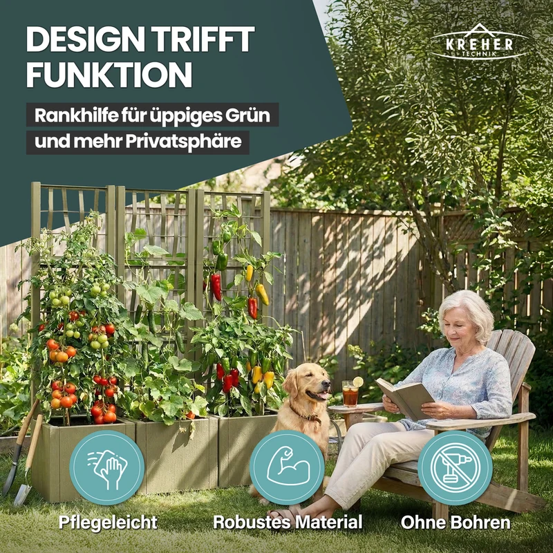 XL SPALIER 'Ethica' - 36 x 36 x 140 cm - in Struktur Optik - schmale Version - in Olivgrün