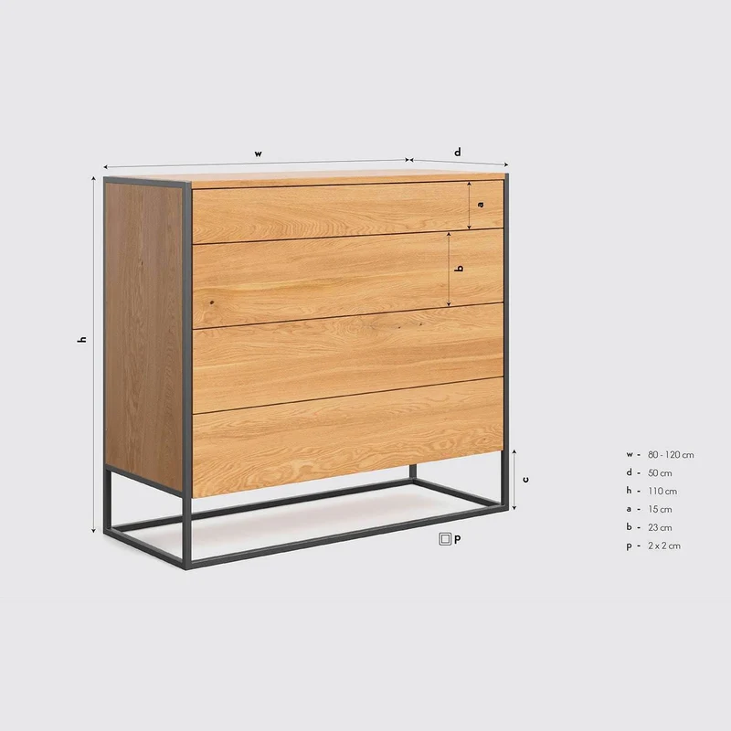 Industrial Sideboard aus massiver Eiche | Kommode Moon mit vier Schubladen - in verschiedenen Größen