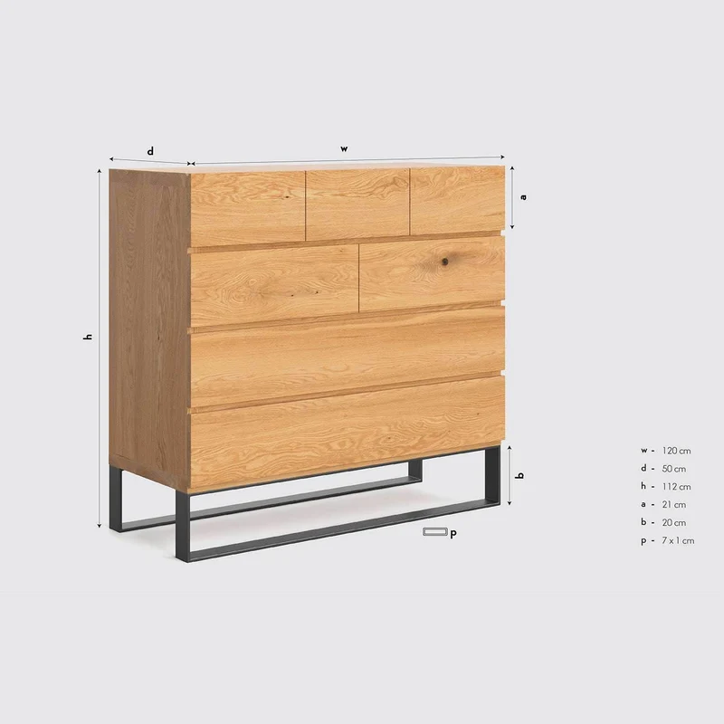 Industrial Sideboard aus massiver Eiche | Kommode Keen mit sieben Schubladen