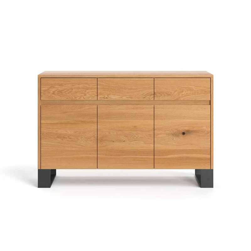 Industrial Sideboard aus massiver Eiche | Dreitürige Kommode Horizon mit drei Schubladen