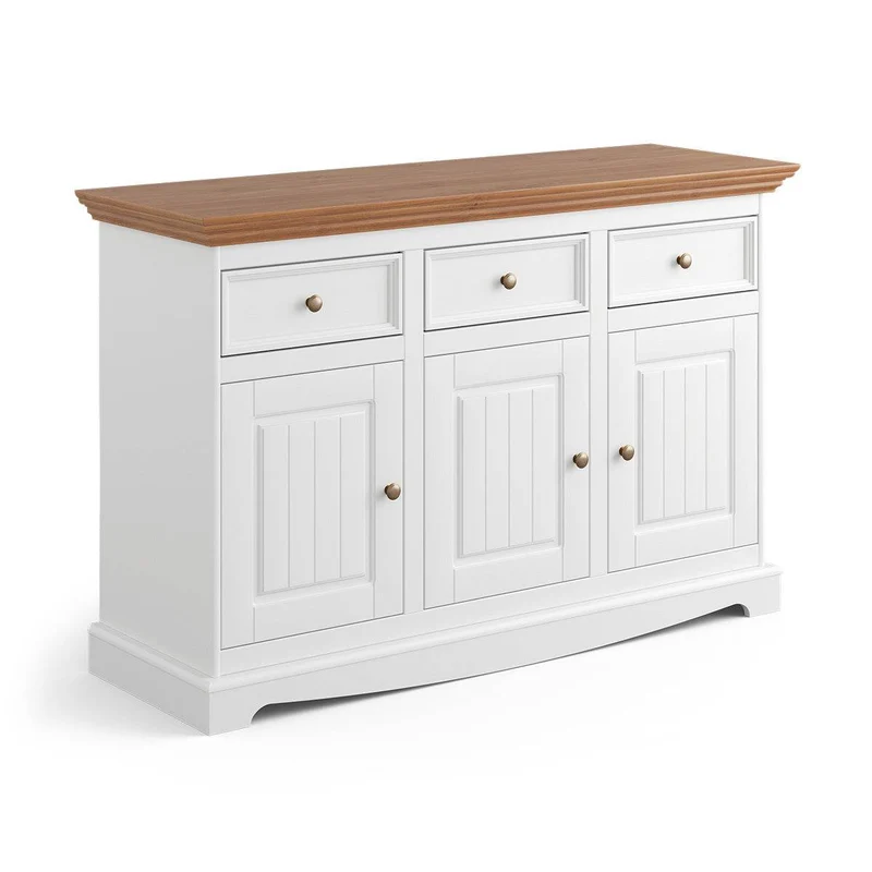 Kommode Belluno Elegante in Weiß | Sideboard mit drei Schubladen und Türen