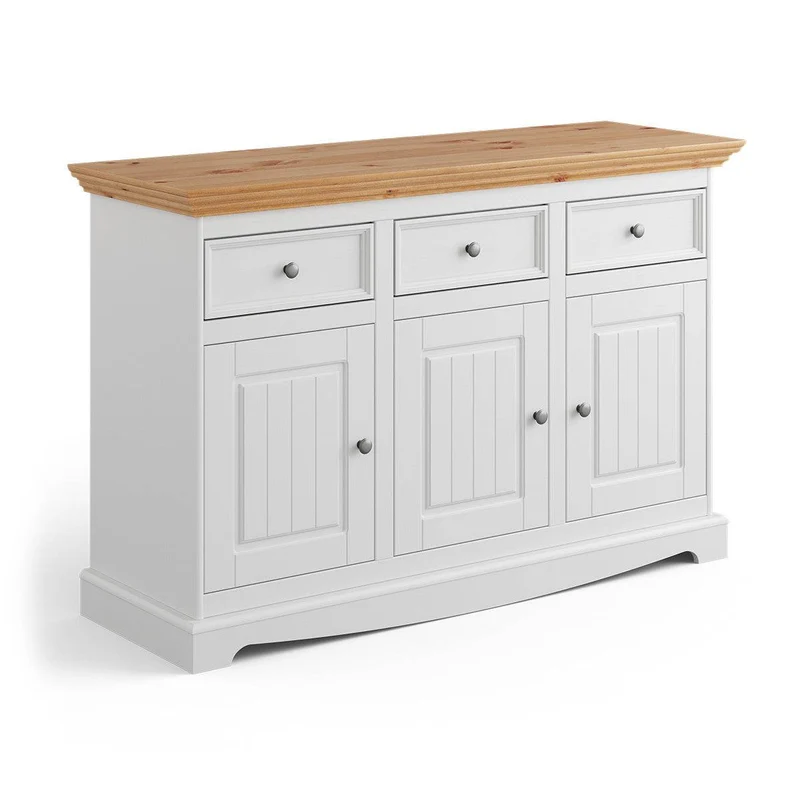 Kommode Belluno Elegante in Weiß | Sideboard mit drei Schubladen und Türen