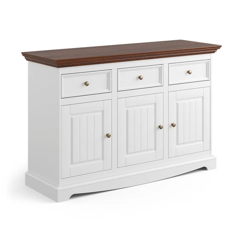 Kommode Belluno Elegante in Weiß | Sideboard mit drei Schubladen und Türen