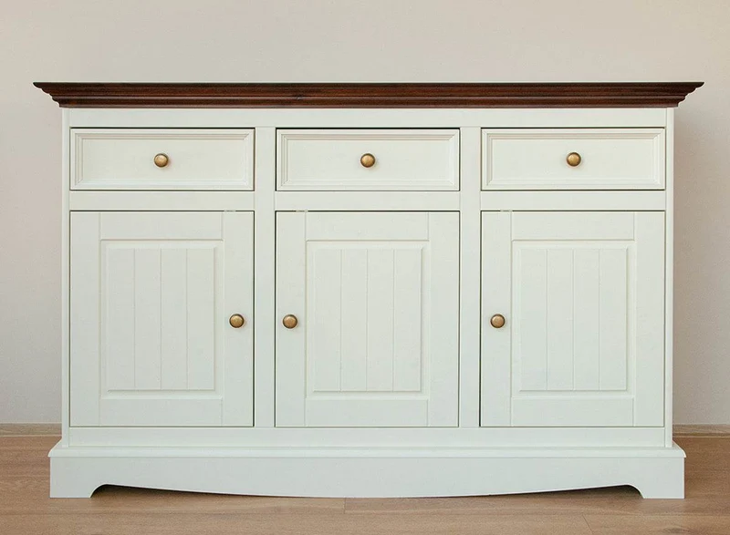Kommode Belluno Elegante in Weiß | Sideboard mit drei Schubladen und Türen