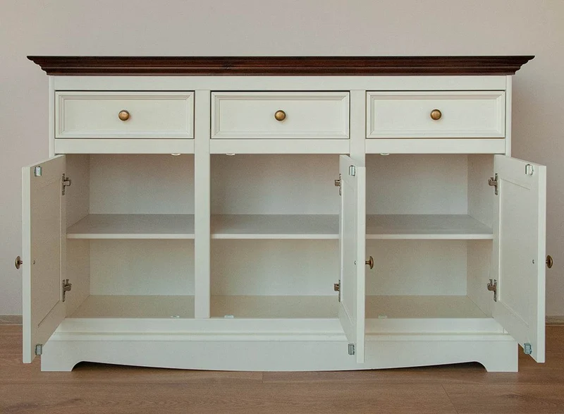 Kommode Belluno Elegante in Weiß | Sideboard mit drei Schubladen und Türen
