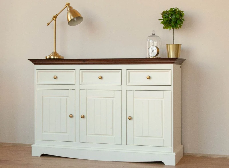 Kommode Belluno Elegante in Weiß | Sideboard mit drei Schubladen und Türen
