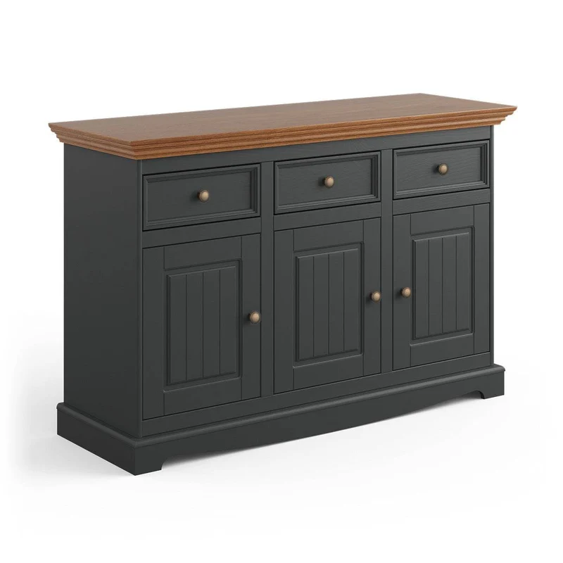 Kommode Belluno Elegante in Graphit | Sideboard mit drei Schubladen und Türen