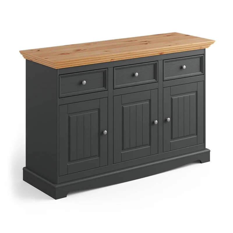 Kommode Belluno Elegante in Graphit | Sideboard mit drei Schubladen und Türen