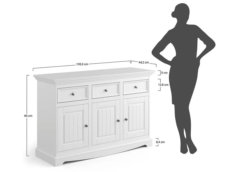 Kommode Belluno Elegante in Graphit | Sideboard mit drei Schubladen und Türen