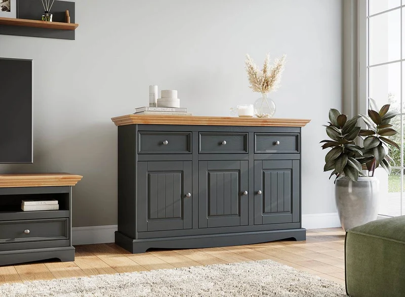 Kommode Belluno Elegante in Graphit | Sideboard mit drei Schubladen und Türen