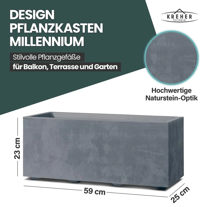 Pflanzkübel 'Millennium' 23 Liter, rechteckig in Grau