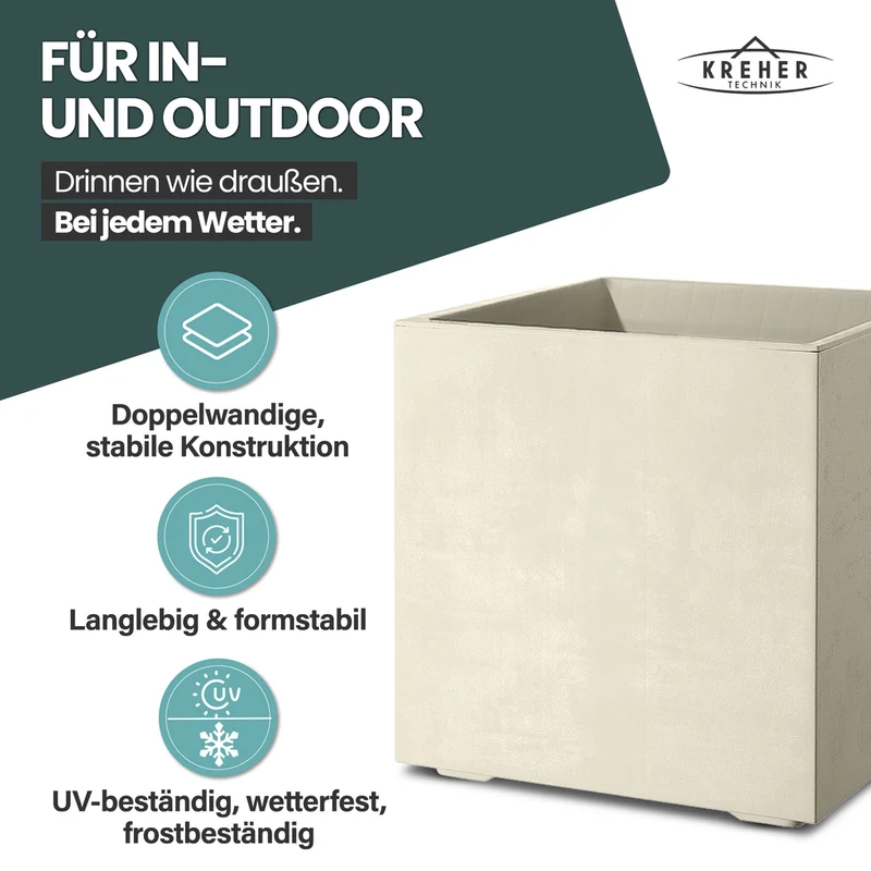 2 x Pflanzkübel 'Millennium' 40 Liter, eckig in Creme Weiß