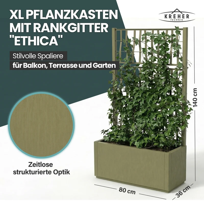 XL SPALIER 'Ethica' - 80 x 36 x 140 cm - in Struktur Optik - breite Version - in Olivgrün