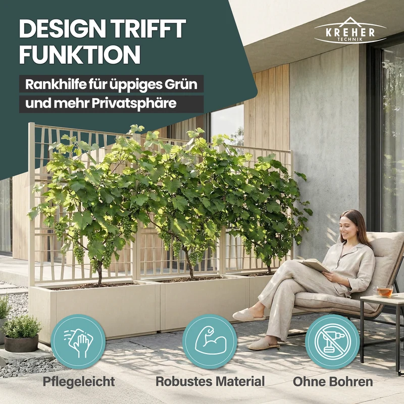 XL SPALIER 'Ethica' - 80 x 36 x 140 cm - in Struktur Optik - breite Version - in Beige
