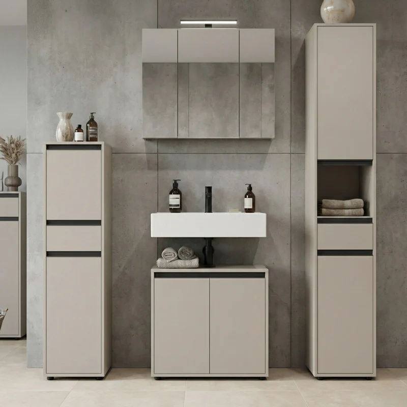 Waschbeckenunterschrank mit zwei Türen und Einlegeboden, Soft-Close