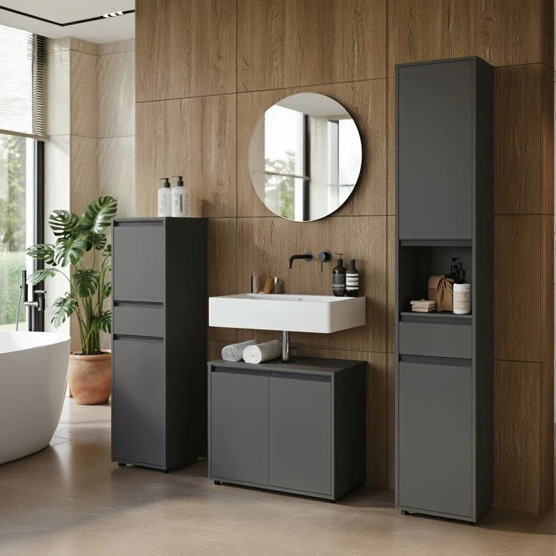 Waschbeckenunterschrank mit zwei Türen und Einlegeboden, Soft-Close