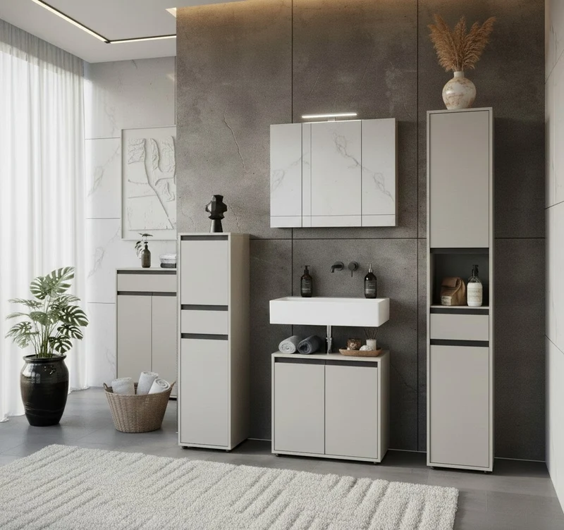 Waschbeckenunterschrank mit zwei Türen und Einlegeboden, Soft-Close