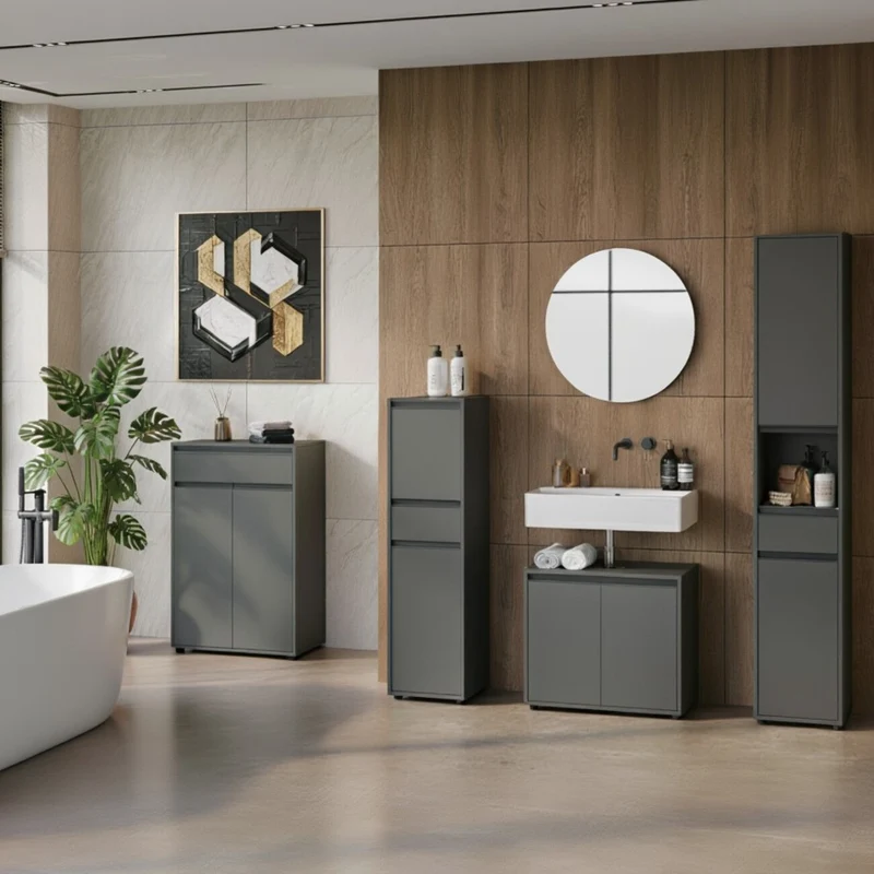 Waschbeckenunterschrank mit zwei Türen und Einlegeboden, Soft-Close