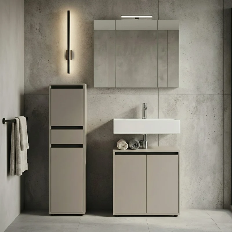 Waschbeckenunterschrank mit zwei Türen und Einlegeboden, Soft-Close
