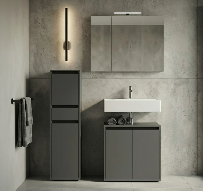 Waschbeckenunterschrank mit zwei Türen und Einlegeboden, Soft-Close