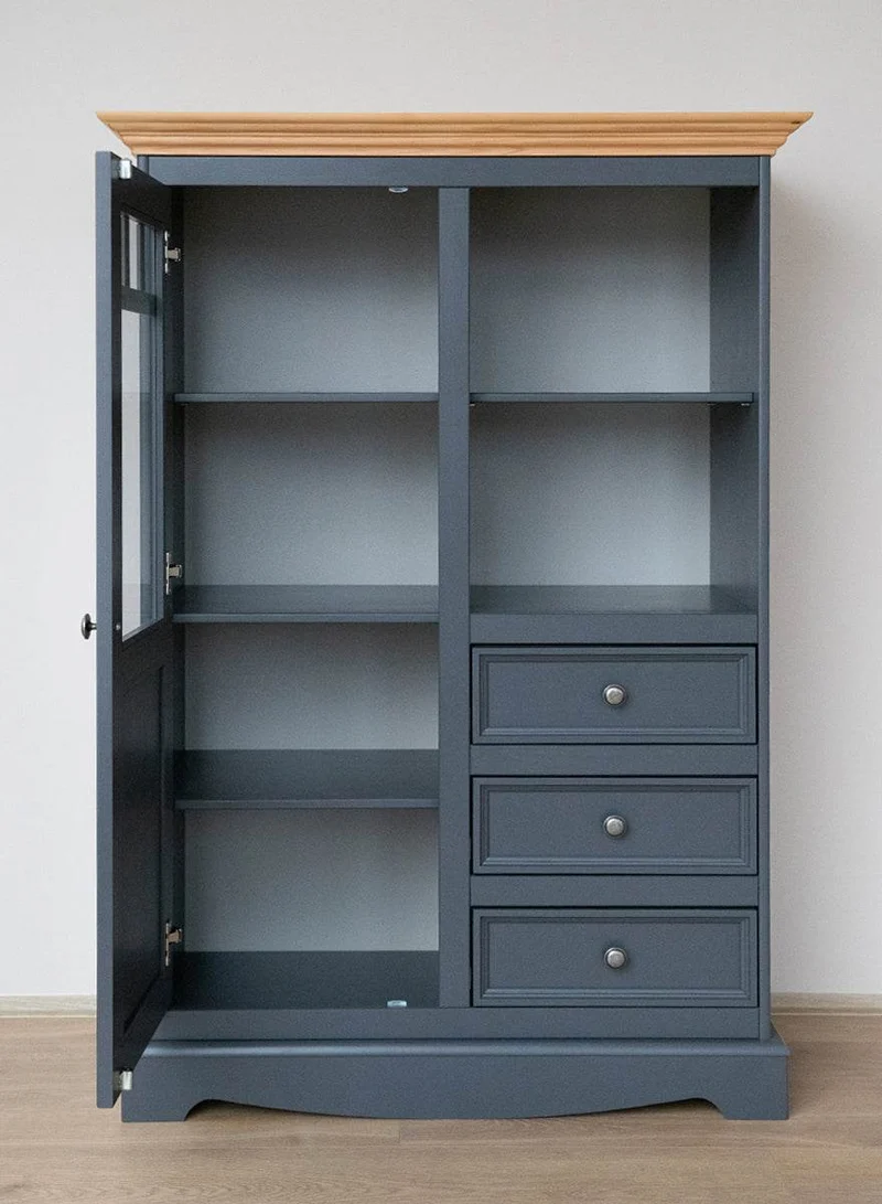 Kleine Vitrinenkommode Belluno Elegante in Graphit | Sideboard mit Schubladen und Tür