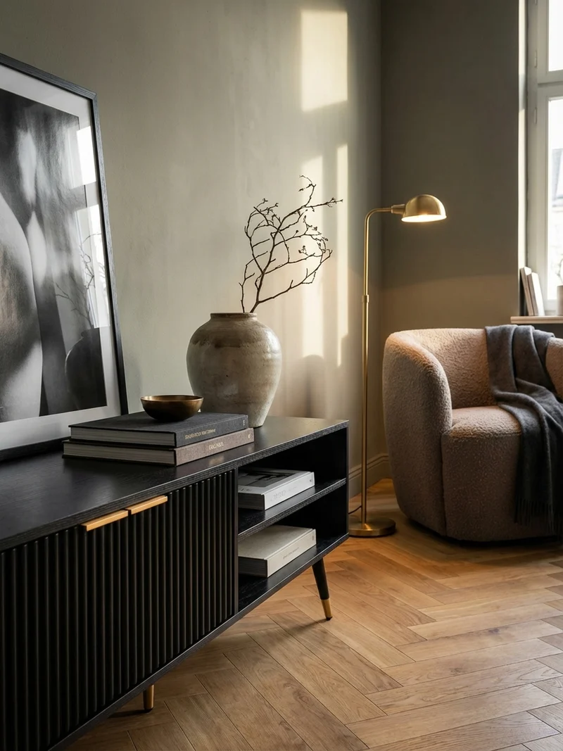Lowboard Schwarz Eiche-Dekor Modern Stil 150x51x39 cm mit Türen und Ablagefächern