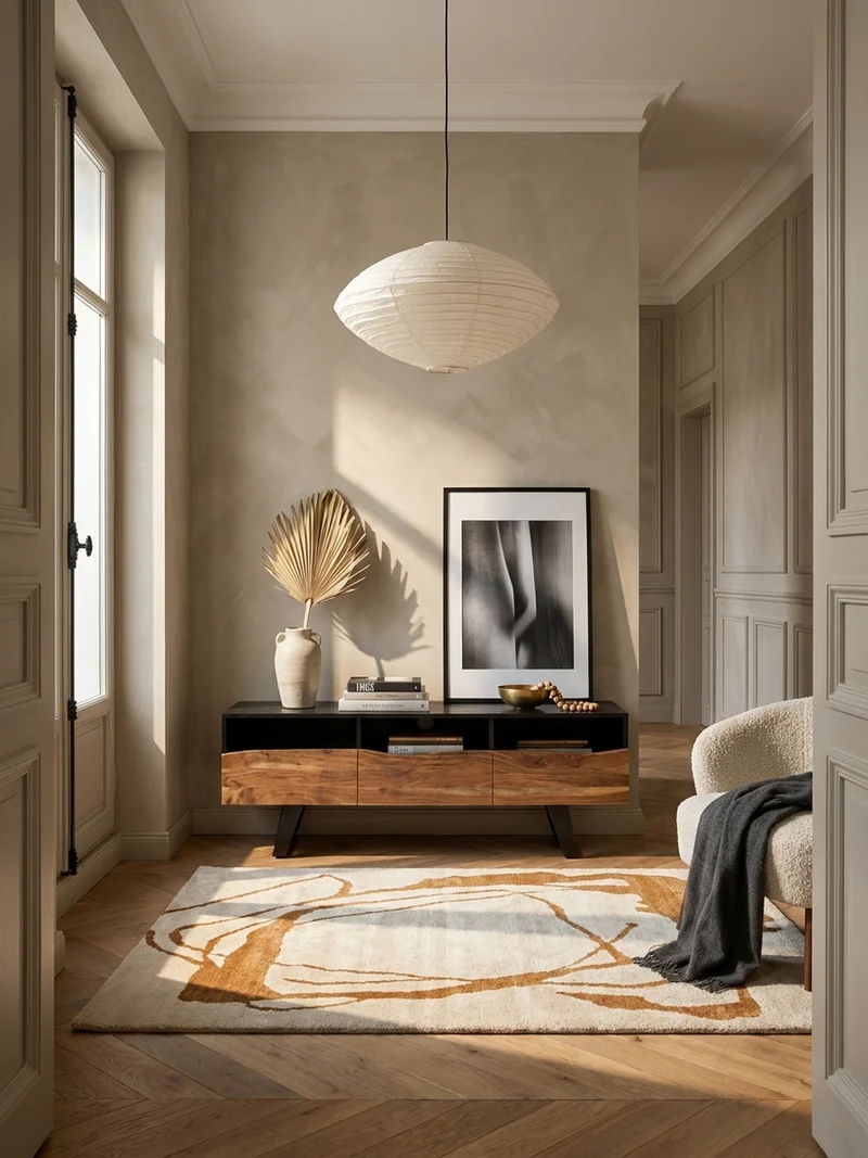 Lowboard Akazie Massivholz Modern Stil 140x50x40 cm Baumkante mit Schublade und Türen