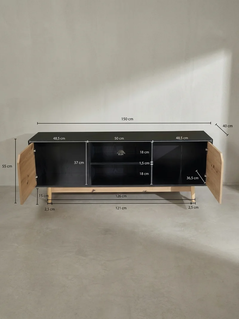 TV-Lowboard mit Eiche-Dekor, 2 Türen, modern