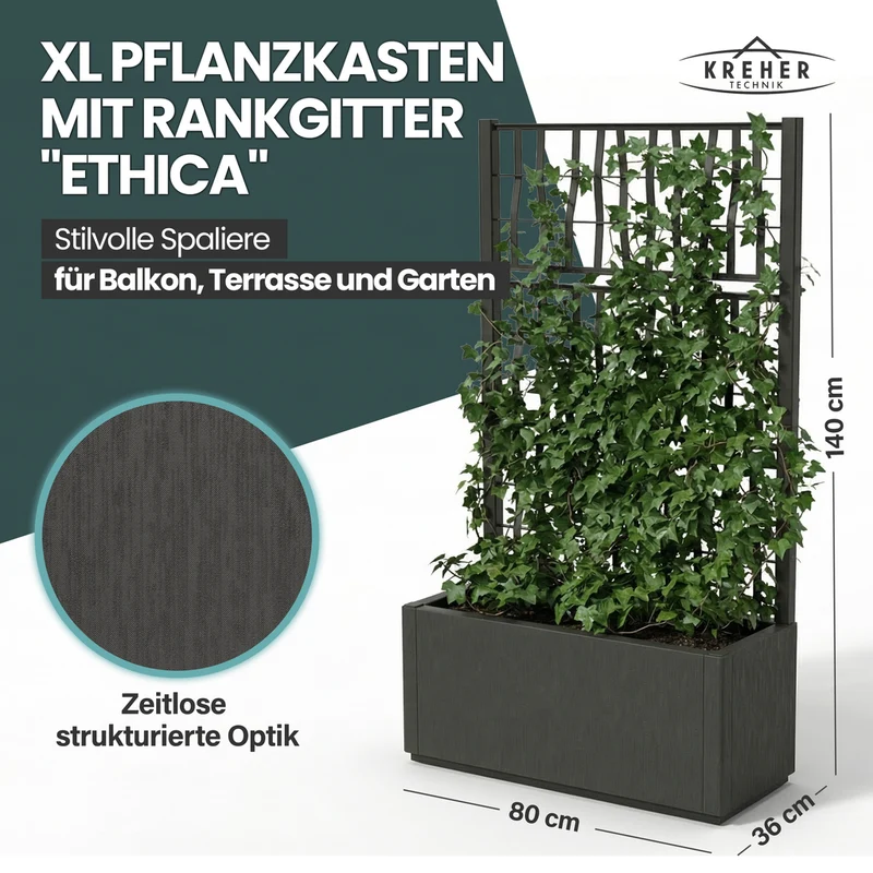 Set: 2 x XL SPALIER 'Ethica' - 80 x 36 x 140 cm - in Struktur Optik - breite Version - in Anthrazit