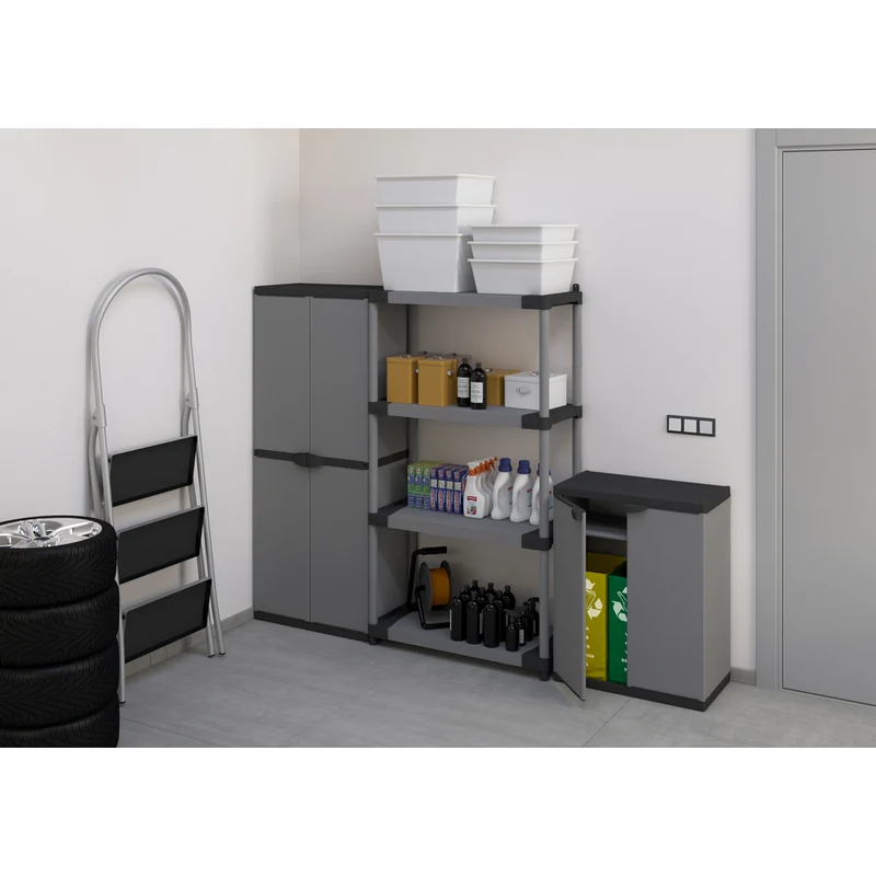 Bundle: ARMADIO Kunststoffschrank mit 1 Einlegeboden und zwei Türen + 3-teilige Recycling-Taschen